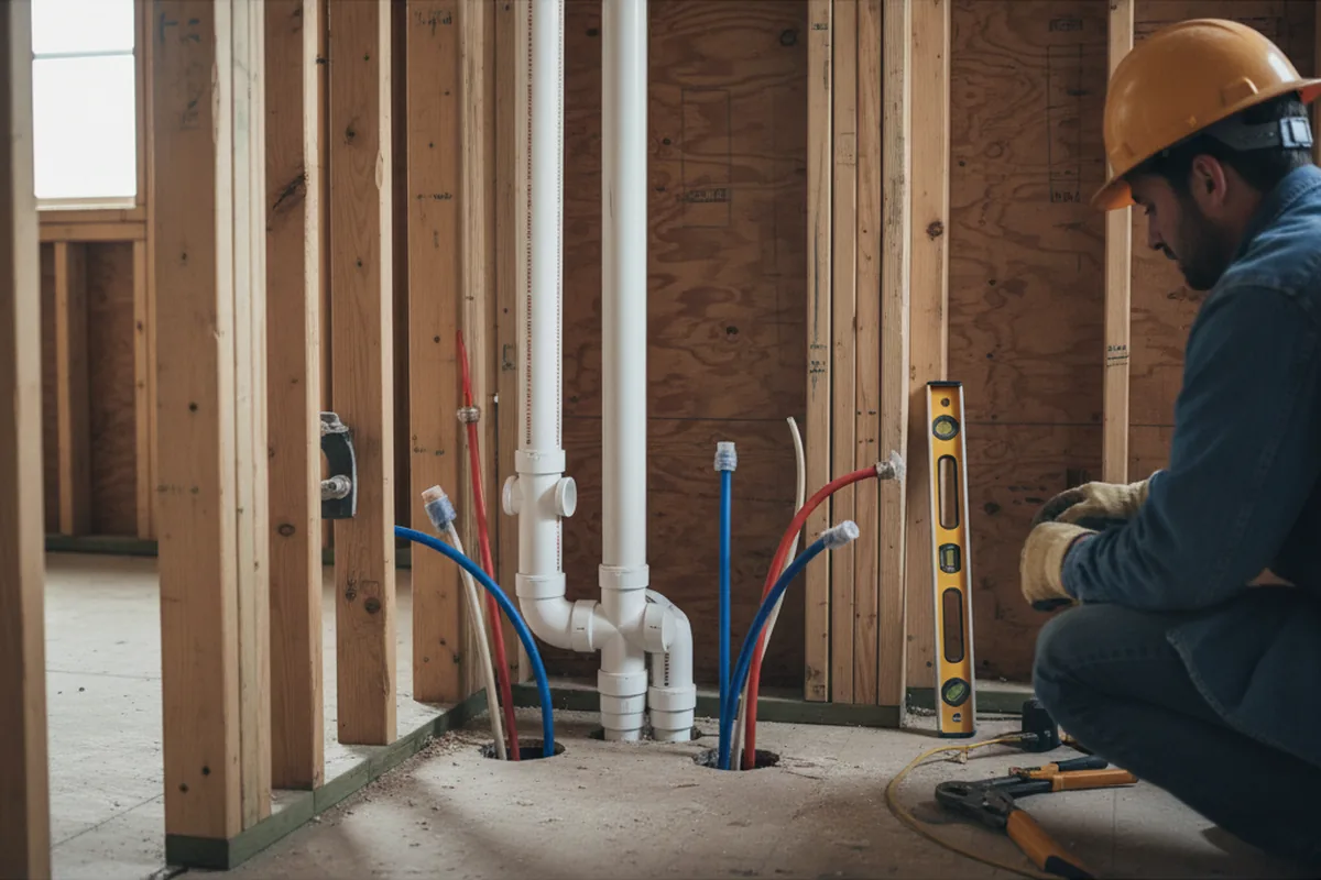Drain and supply rough-in during Sump Pump Repair in Westport Point